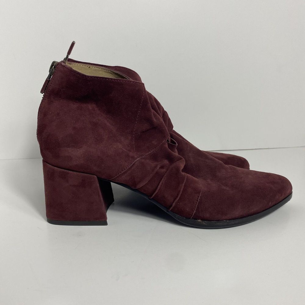 Eileen Fisher Women's 9.5 Ankle Boots Suede Vero Cuoio Burgundy‎ Block Heel